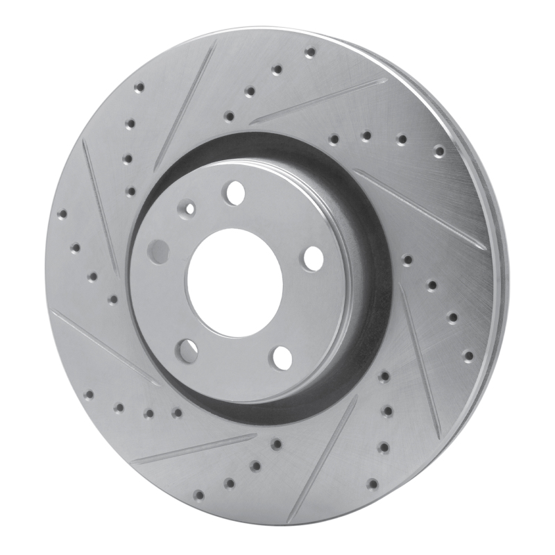 Audi A6 Brake Rotor (1) - Front Left - R1 Concepts - Drilled & Slotted - Silver - `05-`11